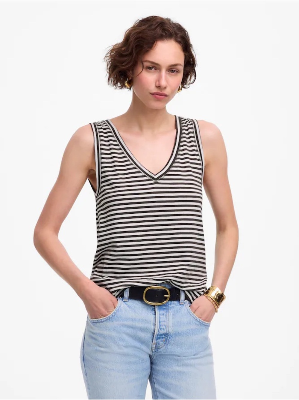 Relaxed fit Striped V-Neck Sleeveless Tank Top - Black & White Madewell 1XL